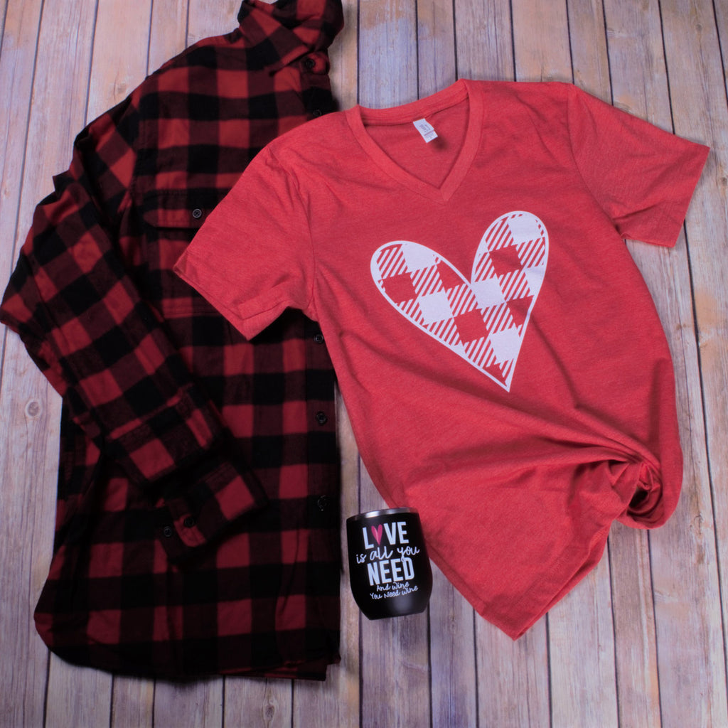Plaid Heart Tee -- Red VNeck