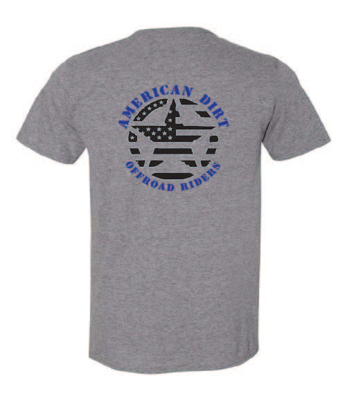 American Dirt Gray Tshirt with Blue and Black Design "The OG"