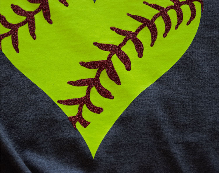 Glitter Softball Heart -- Deep Heather