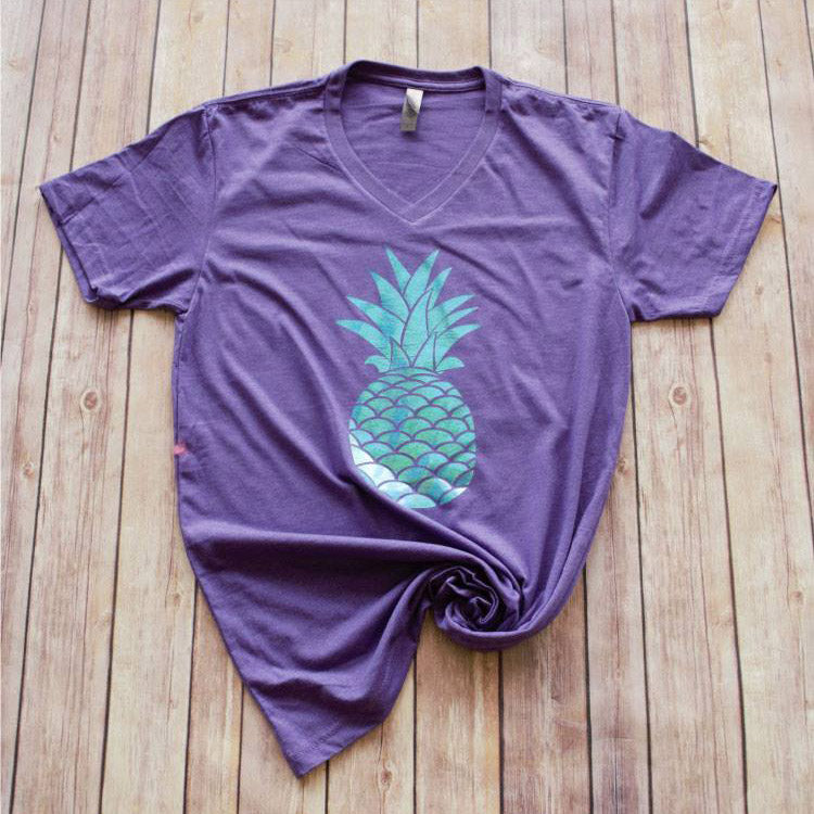 Mermaid Foil Pineapple Tee -- Purple