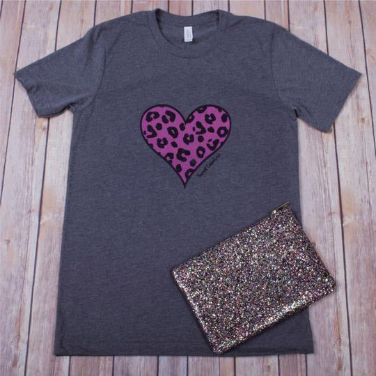 Leopard Heart Tee -- Deep Heather