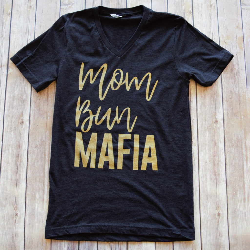 Mom Bun Mafia Tee -- Heather Black