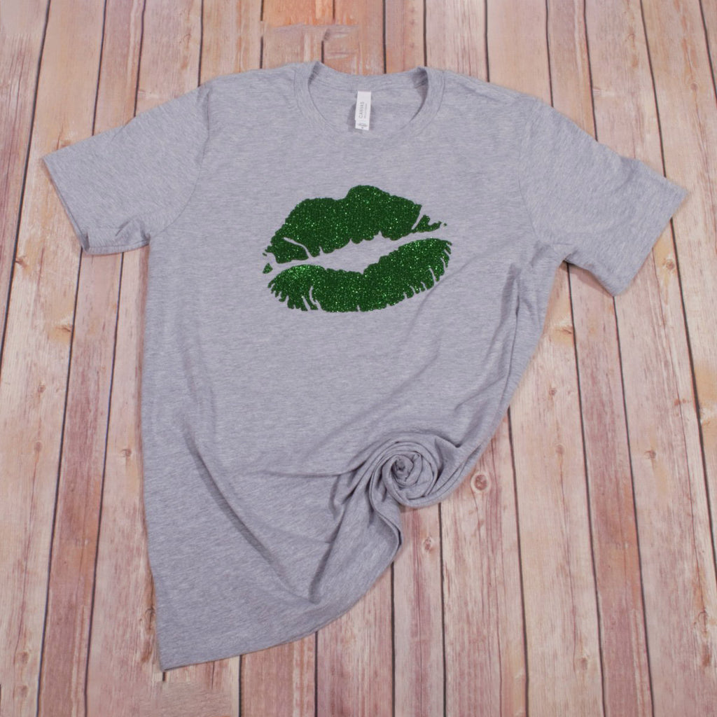 St. Patrick's Glitter Lips Tee -- Athletic