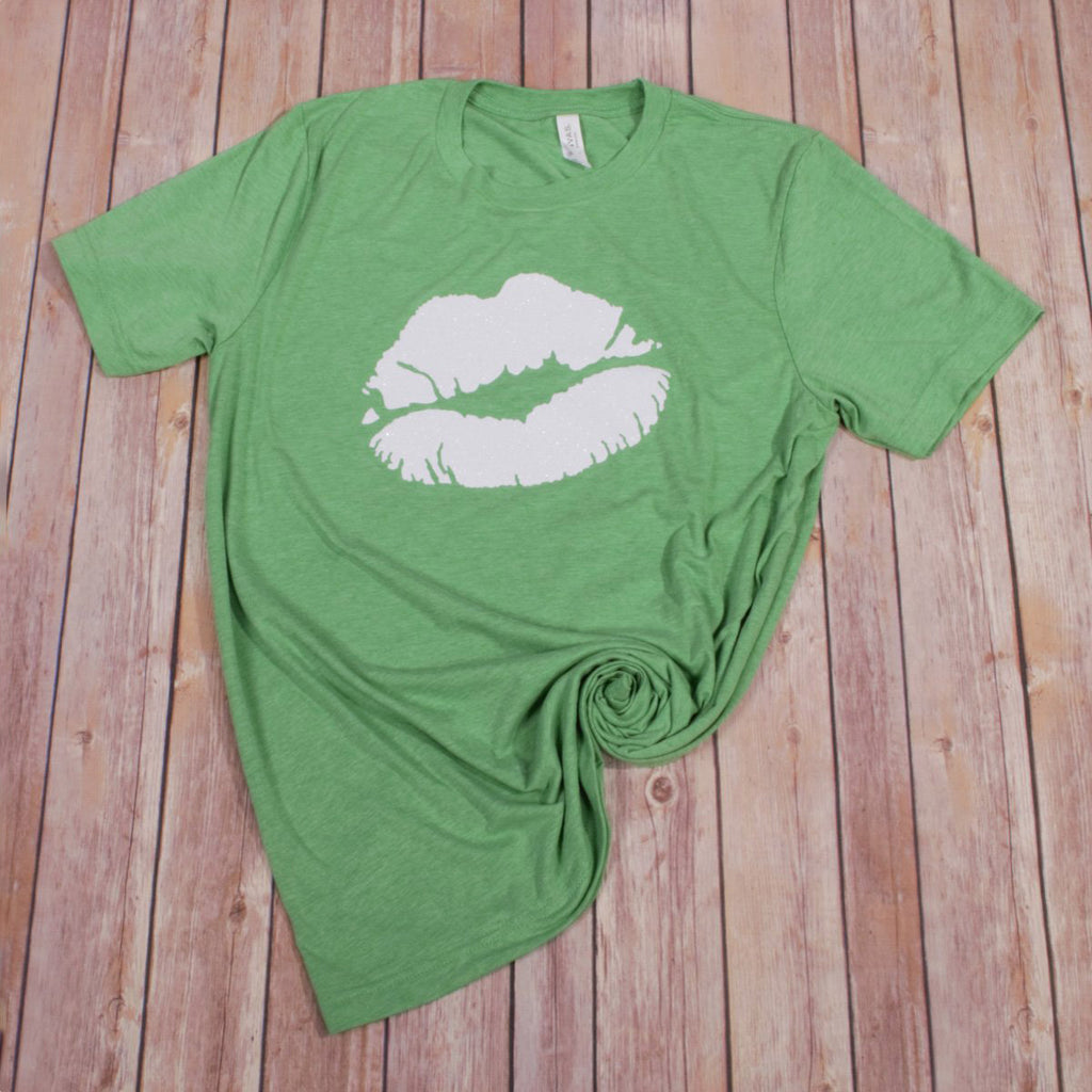 St. Patrick's Glitter Lips Tee -- Green