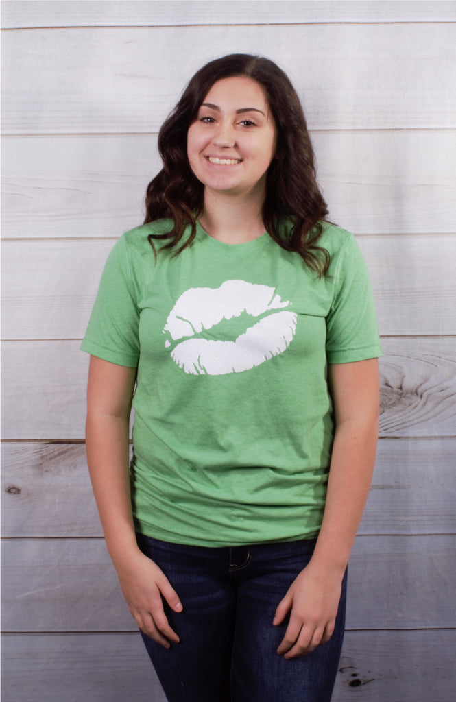 St. Patrick's Glitter Lips Tee -- Green